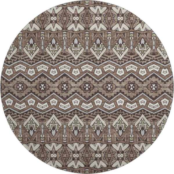 HomeRoots 8' Brown And Beige Moroccan Round Rug - Washable, UV Protected, Durable & Ideal for Busy Homes 672251
