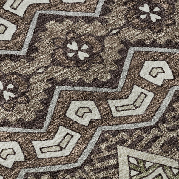 HomeRoots 8' Brown And Beige Moroccan Round Rug - Washable, UV Protected, Durable & Ideal for Busy Homes 672251