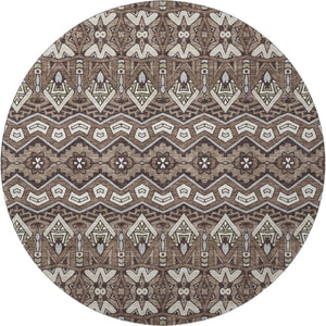 HomeRoots 8' Brown And Beige Moroccan Round Rug - Washable, UV Protected, Durable & Ideal for Busy Homes 672251