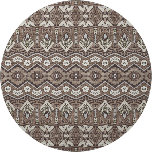 HomeRoots 8' Brown And Beige Moroccan Round Rug - Washable, UV Protected, Durable & Ideal for Busy Homes 672251