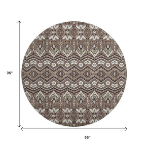 HomeRoots 8' Brown And Beige Moroccan Round Rug - Washable, UV Protected, Durable & Ideal for Busy Homes 672251