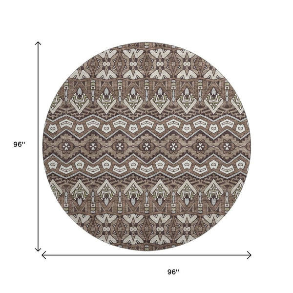 HomeRoots 8' Brown And Beige Moroccan Round Rug - Washable, UV Protected, Durable & Ideal for Busy Homes 672251