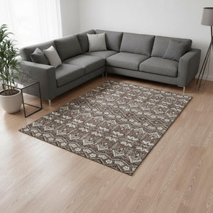 HomeRoots 8' X 10' Moroccan Washable Area Rug in Brown & Beige - Stain Resistant, UV Protected, Soft & Durable 672252