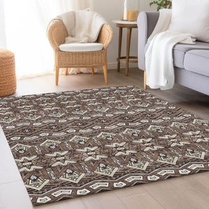 HomeRoots 8' X 10' Moroccan Washable Area Rug in Brown & Beige - Stain Resistant, UV Protected, Soft & Durable 672252