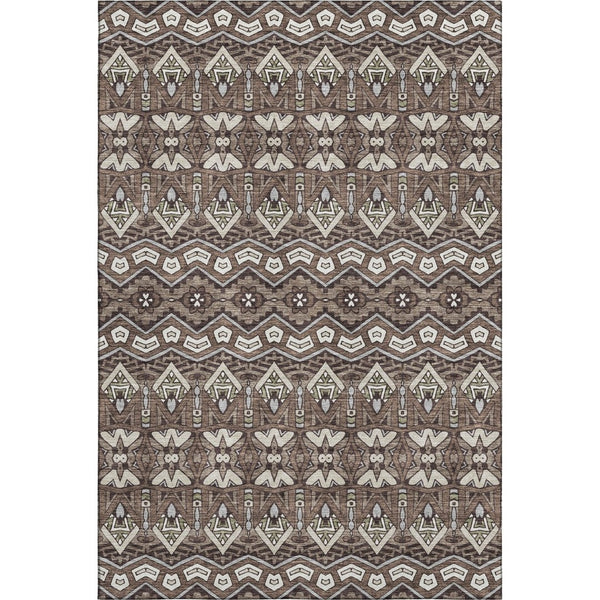 HomeRoots 8' X 10' Moroccan Washable Area Rug in Brown & Beige - Stain Resistant, UV Protected, Soft & Durable 672252