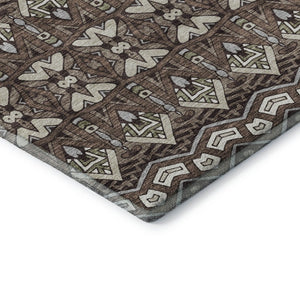 HomeRoots 8' X 10' Moroccan Washable Area Rug in Brown & Beige - Stain Resistant, UV Protected, Soft & Durable 672252