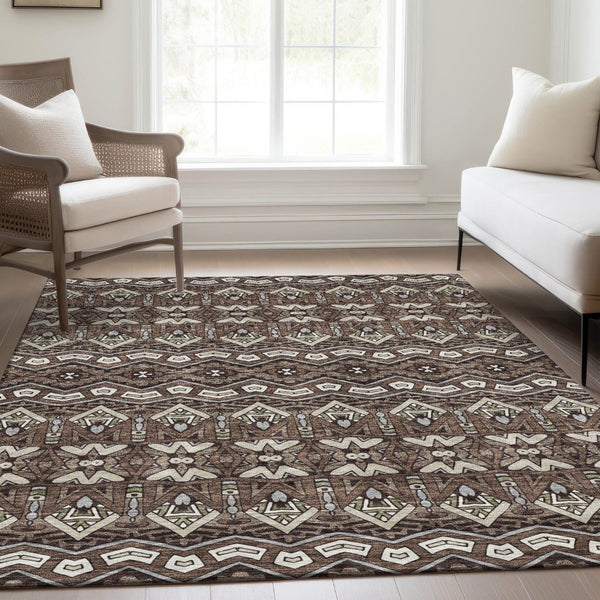 HomeRoots 8' X 10' Moroccan Washable Area Rug in Brown & Beige - Stain Resistant, UV Protected, Soft & Durable 672252