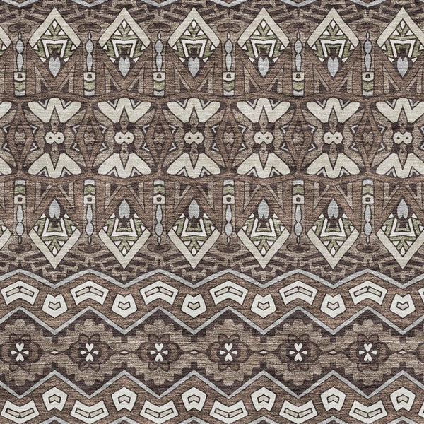 HomeRoots 9' X 12' Moroccan-Inspired Washable Area Rug in Brown & Beige - UV Protected, Stain-Resistant Design 672253