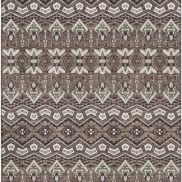 HomeRoots 9' X 12' Moroccan-Inspired Washable Area Rug in Brown & Beige - UV Protected, Stain-Resistant Design 672253