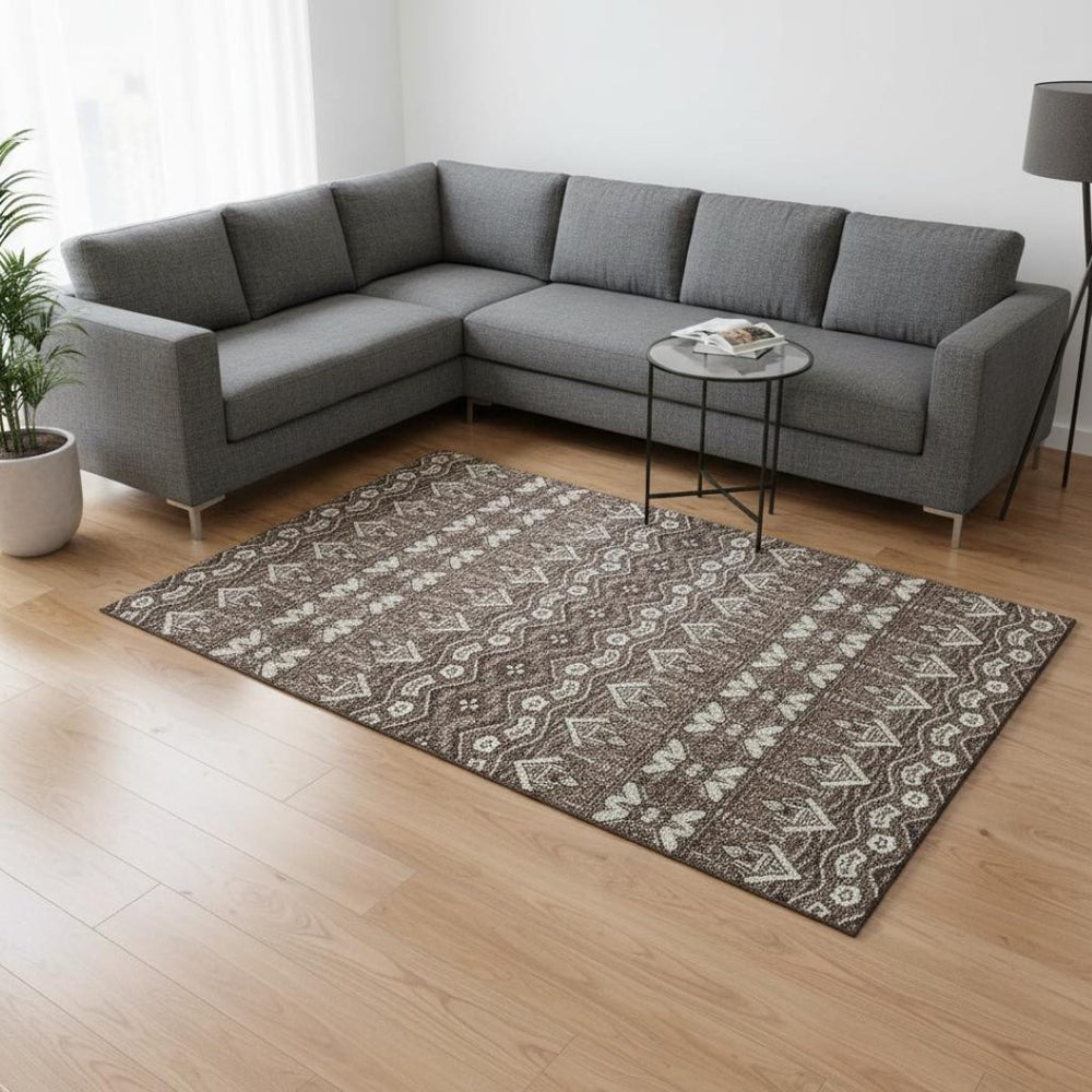 HomeRoots 10' Moroccan Washable Area Rug in Brown & Beige - Stain Resistant, UV Protected, Family Friendly 672254