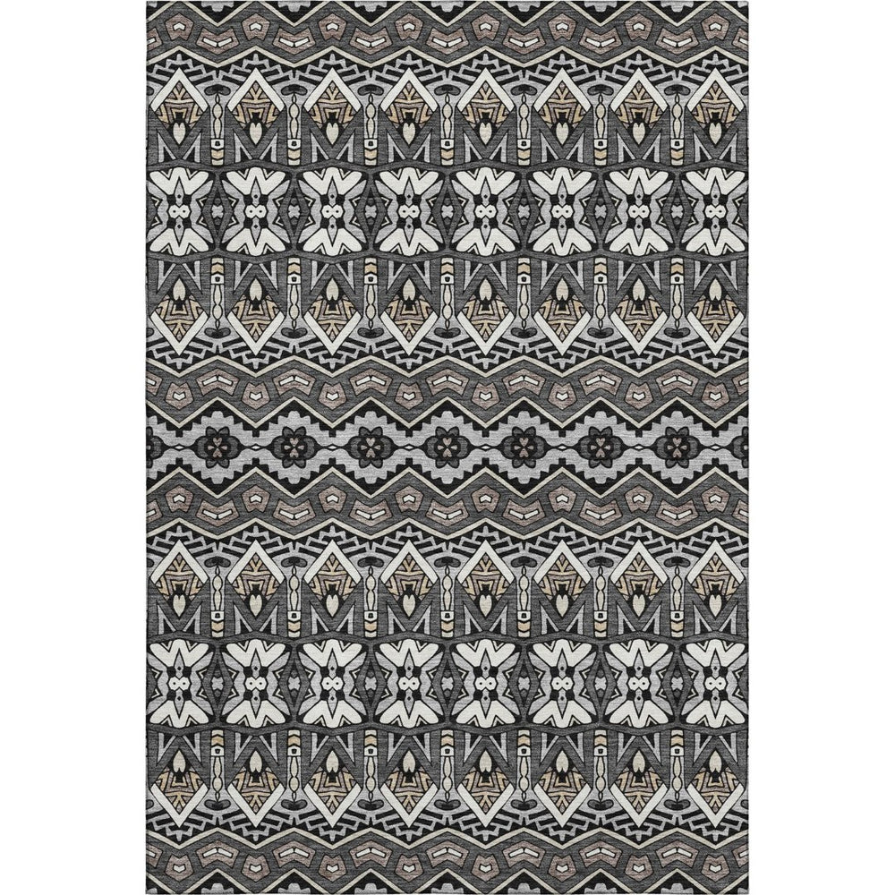 HomeRoots 5' x 8' Charcoal & Ivory Moroccan Area Rug - Durable, Washable, UV Protected for Family Homes & Decor 672256