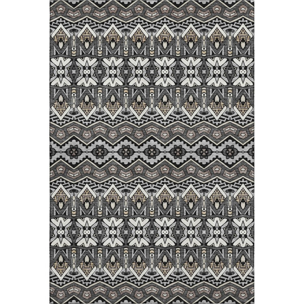 HomeRoots 5' x 8' Charcoal & Ivory Moroccan Area Rug - Durable, Washable, UV Protected for Family Homes & Decor 672256