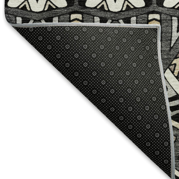 HomeRoots 5' x 8' Charcoal & Ivory Moroccan Area Rug - Durable, Washable, UV Protected for Family Homes & Decor 672256