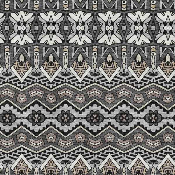HomeRoots 5' x 8' Charcoal & Ivory Moroccan Area Rug - Durable, Washable, UV Protected for Family Homes & Decor 672256
