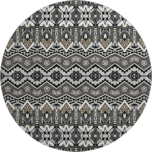 HomeRoots 8' Charcoal and Ivory Moroccan Round Rug – Durable, Washable, UV-Protected for Indoor/Outdoor Use 672257