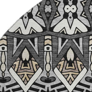 HomeRoots 8' Charcoal and Ivory Moroccan Round Rug – Durable, Washable, UV-Protected for Indoor/Outdoor Use 672257
