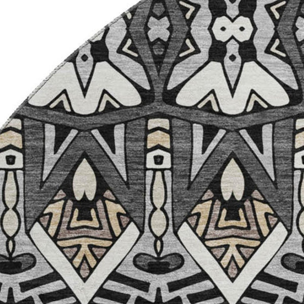 HomeRoots 8' Charcoal and Ivory Moroccan Round Rug – Durable, Washable, UV-Protected for Indoor/Outdoor Use 672257