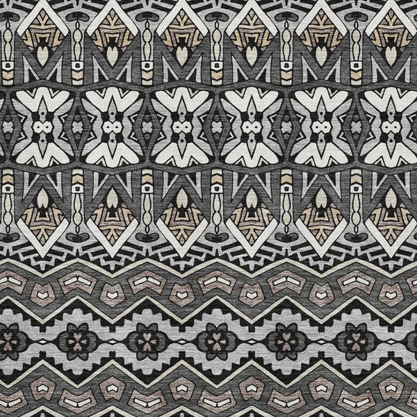 HomeRoots 8' X 10' Charcoal & Ivory Moroccan Area Rug - Washable, UV Protected, Stylish for High-Traffic Spaces 672258