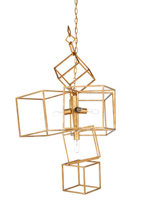 Wildwood Cubist Geometric Chandelier In Polished Gold — Modern Sculptural Lighting For Dining, Entryway, Living Rooms 67226