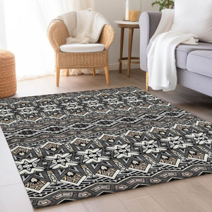 HomeRoots 10' X 14' Charcoal Ivory Moroccan Area Rug – Washable, UV Protected, Durable for Busy Homes & Kids 672260