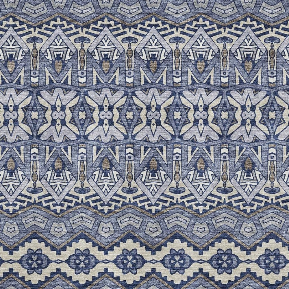HomeRoots 5' X 8' Denim Blue & Silver Moroccan Area Rug - Stylish, Washable, UV-Protected & Family-Friendly! 672262