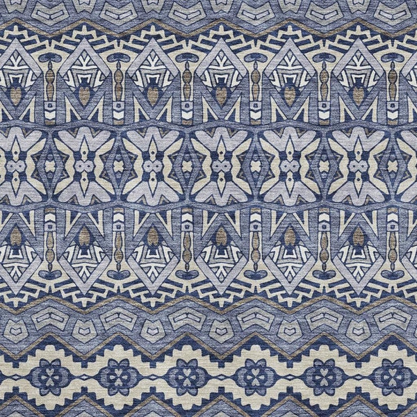 HomeRoots 5' X 8' Denim Blue & Silver Moroccan Area Rug - Stylish, Washable, UV-Protected & Family-Friendly! 672262