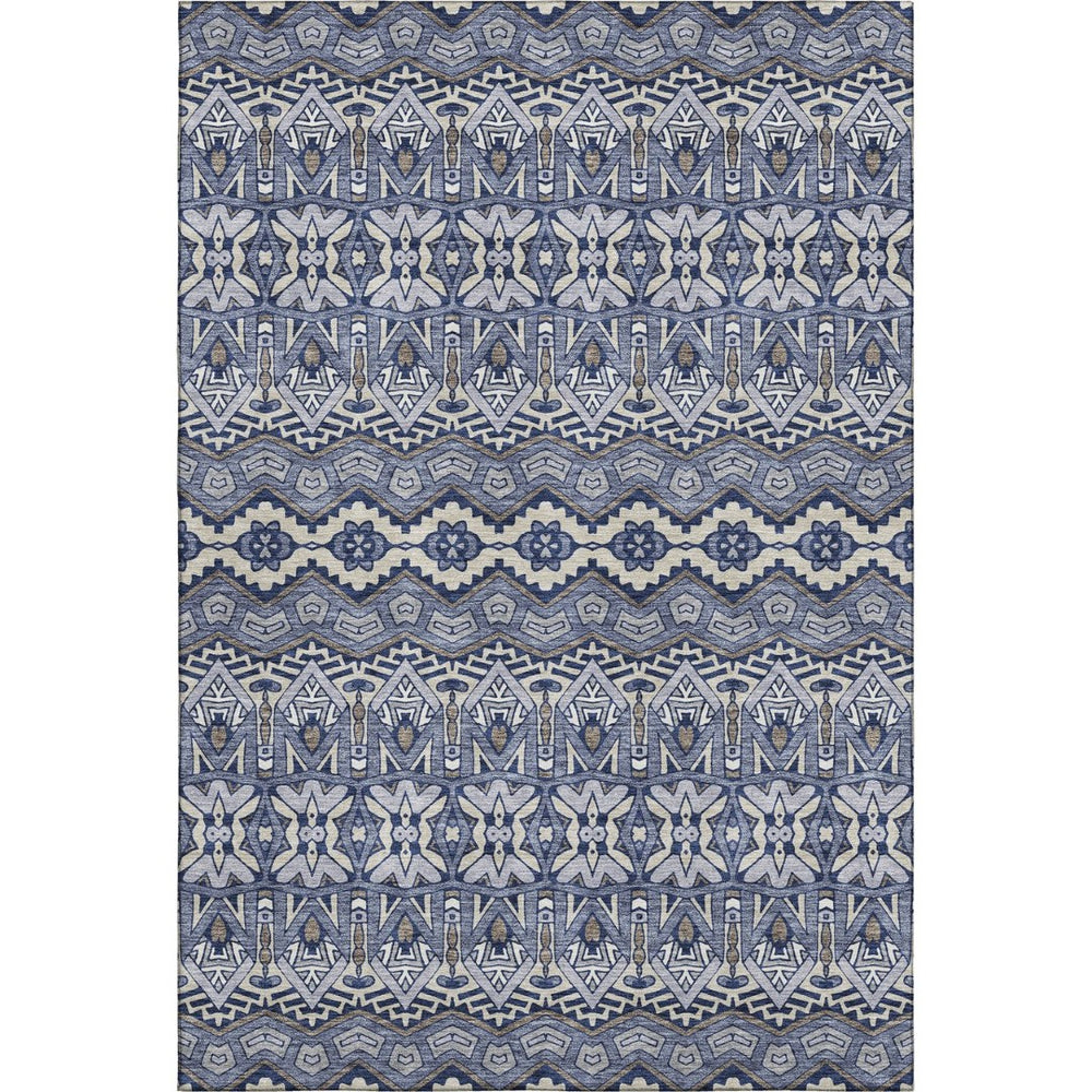HomeRoots 8' X 10' Denim Blue & Silver Moroccan Area Rug - Washable, Stain Resistant & UV Protected for Homes 672264
