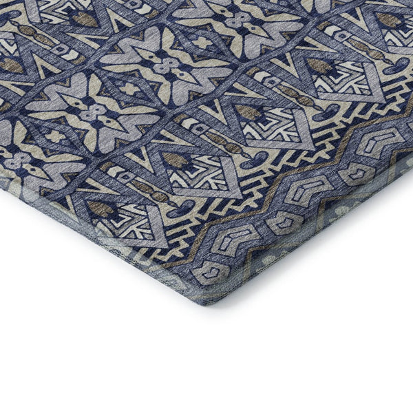 HomeRoots 8' X 10' Denim Blue & Silver Moroccan Area Rug - Washable, Stain Resistant & UV Protected for Homes 672264