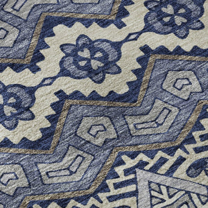 HomeRoots 8' X 10' Denim Blue & Silver Moroccan Area Rug - Washable, Stain Resistant & UV Protected for Homes 672264