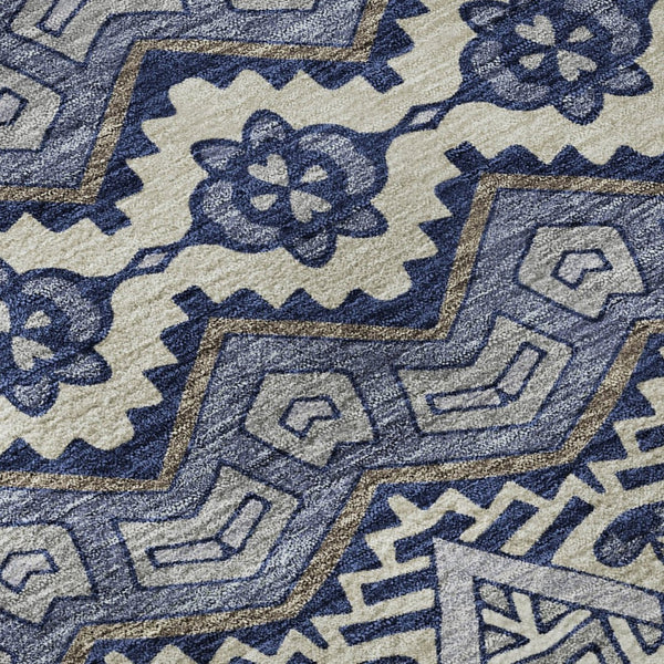 HomeRoots 8' X 10' Denim Blue & Silver Moroccan Area Rug - Washable, Stain Resistant & UV Protected for Homes 672264