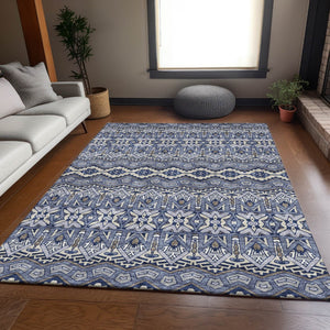 HomeRoots 8' X 10' Denim Blue & Silver Moroccan Area Rug - Washable, Stain Resistant & UV Protected for Homes 672264