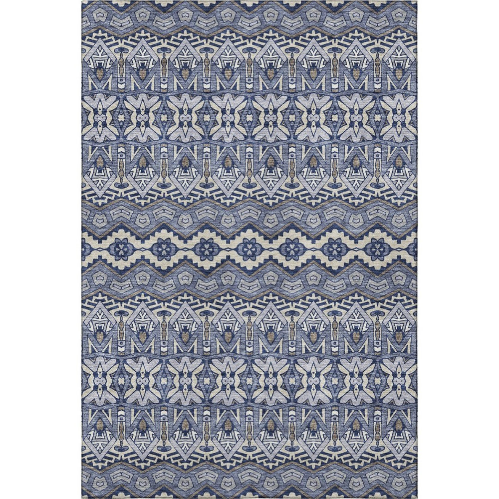 HomeRoots 8' X 10' Denim Blue & Silver Moroccan Area Rug - Washable, Stain Resistant & UV Protected for Homes 672264