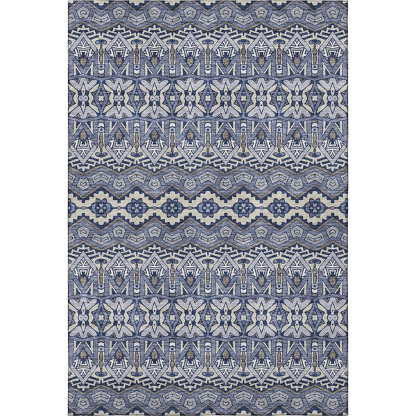HomeRoots 8' X 10' Denim Blue & Silver Moroccan Area Rug - Washable, Stain Resistant & UV Protected for Homes 672264