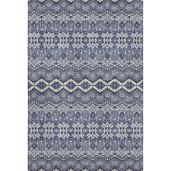 HomeRoots 9' X 12' Denim Blue & Silver Moroccan Area Rug – Washable, UV-Protected, Durable & Stylish Design 672265