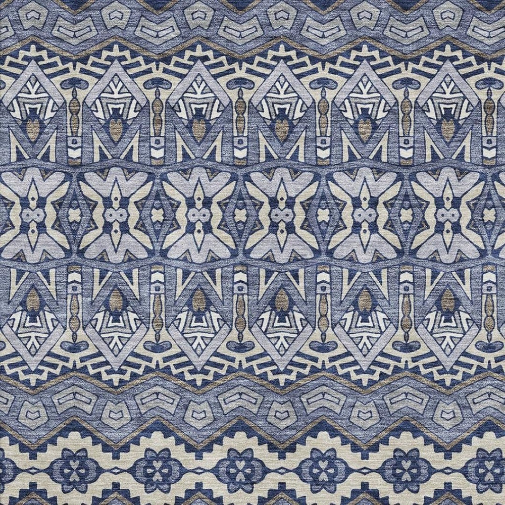 HomeRoots 9' X 12' Denim Blue & Silver Moroccan Area Rug – Washable, UV-Protected, Durable & Stylish Design 672265
