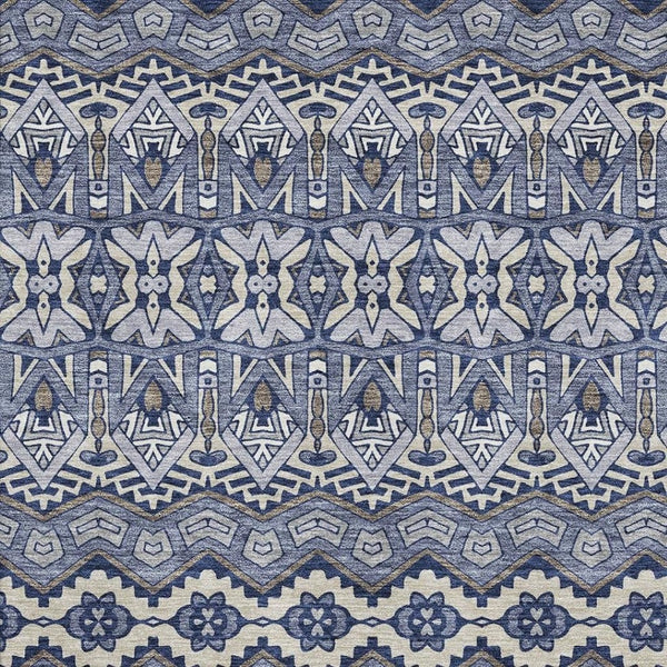 HomeRoots 9' X 12' Denim Blue & Silver Moroccan Area Rug – Washable, UV-Protected, Durable & Stylish Design 672265