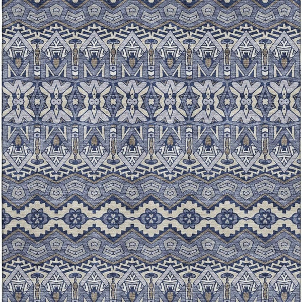 HomeRoots 9' X 12' Denim Blue & Silver Moroccan Area Rug – Washable, UV-Protected, Durable & Stylish Design 672265