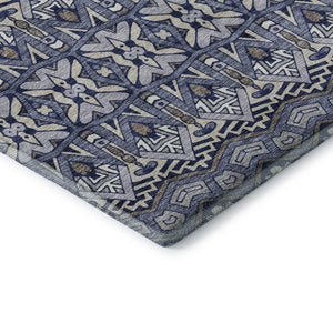 HomeRoots 10' X 14' Denim Blue & Silver Moroccan Washable Area Rug – UV Protected, Stain Resistant, Stylish Comfort 672266