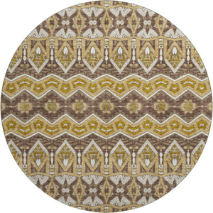 HomeRoots 8' Gold Brown and Ivory Moroccan Round Rug – Washable, UV Protected, Stain Resistant for Homes 672269