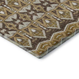 HomeRoots 8' Gold Brown and Ivory Moroccan Round Rug – Washable, UV Protected, Stain Resistant for Homes 672269