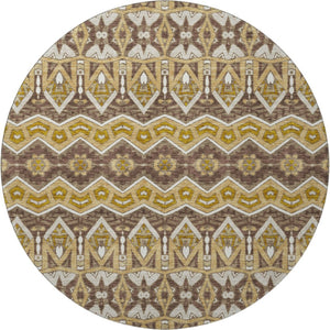 HomeRoots 8' Gold Brown and Ivory Moroccan Round Rug – Washable, UV Protected, Stain Resistant for Homes 672269