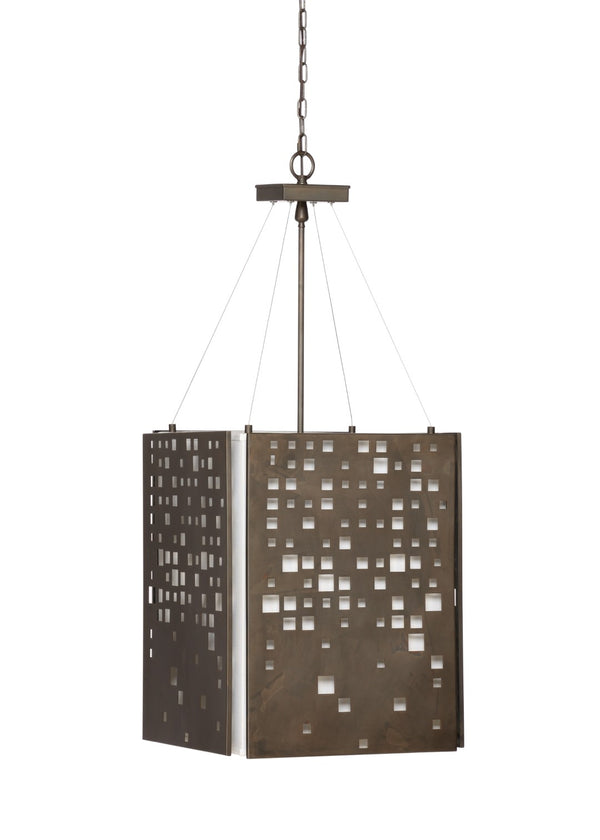 Wildwood City Lights Pendant Bronze With Linen Shade & Plexiglass Diffuser, Adjustable 6Ft Chain, 42"H Elegance 67227