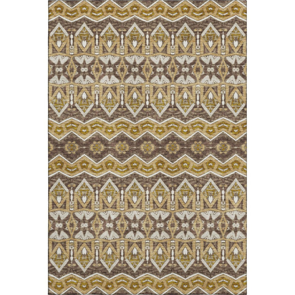 HomeRoots 8' X 10' Moroccan Washable Area Rug in Gold, Brown & Ivory - Durable, Stain Resistant, UV Protected! 672270