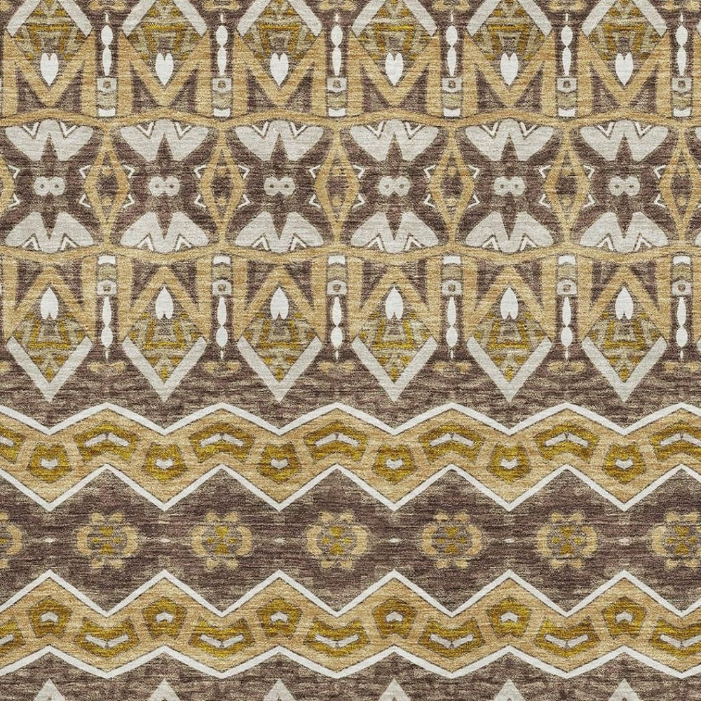 HomeRoots 8' X 10' Moroccan Washable Area Rug in Gold, Brown & Ivory - Durable, Stain Resistant, UV Protected! 672270