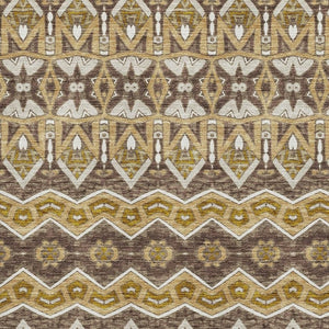 HomeRoots 8' X 10' Moroccan Washable Area Rug in Gold, Brown & Ivory - Durable, Stain Resistant, UV Protected! 672270