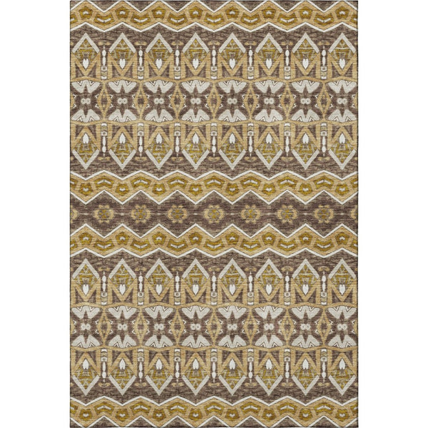 HomeRoots 8' X 10' Moroccan Washable Area Rug in Gold, Brown & Ivory - Durable, Stain Resistant, UV Protected! 672270