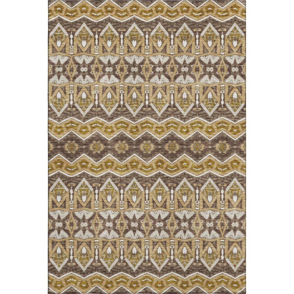 HomeRoots 9' X 12' Moroccan Washable Area Rug in Gold Brown & Ivory – Stylish, Durable, UV Protected Design 672271