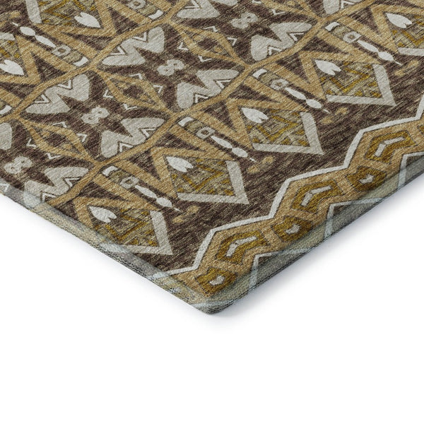 HomeRoots 9' X 12' Moroccan Washable Area Rug in Gold Brown & Ivory – Stylish, Durable, UV Protected Design 672271