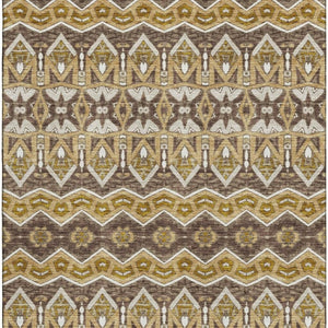 HomeRoots 9' X 12' Moroccan Washable Area Rug in Gold Brown & Ivory – Stylish, Durable, UV Protected Design 672271