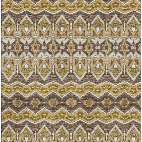 HomeRoots 9' X 12' Moroccan Washable Area Rug in Gold Brown & Ivory – Stylish, Durable, UV Protected Design 672271
